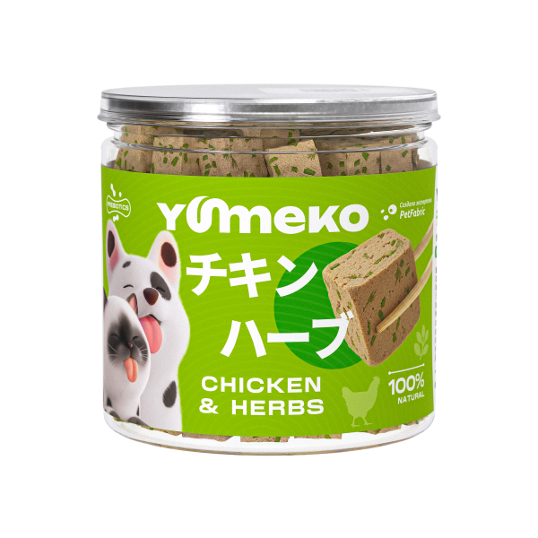 YUMEKO сублимированное лакомство для кошек и собак. Курица с травами.